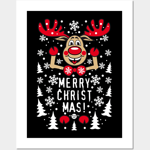 191 Reindeer Deer Rudolph Red Nose Merry Christmas cute Wall Art by Margarita7